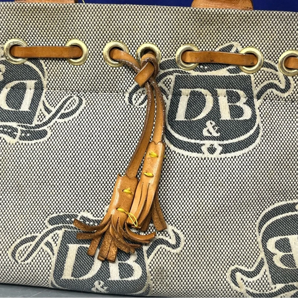 Vintage Dooney & Bourke Mini Tassel Tote with DB Signature Print Flawed